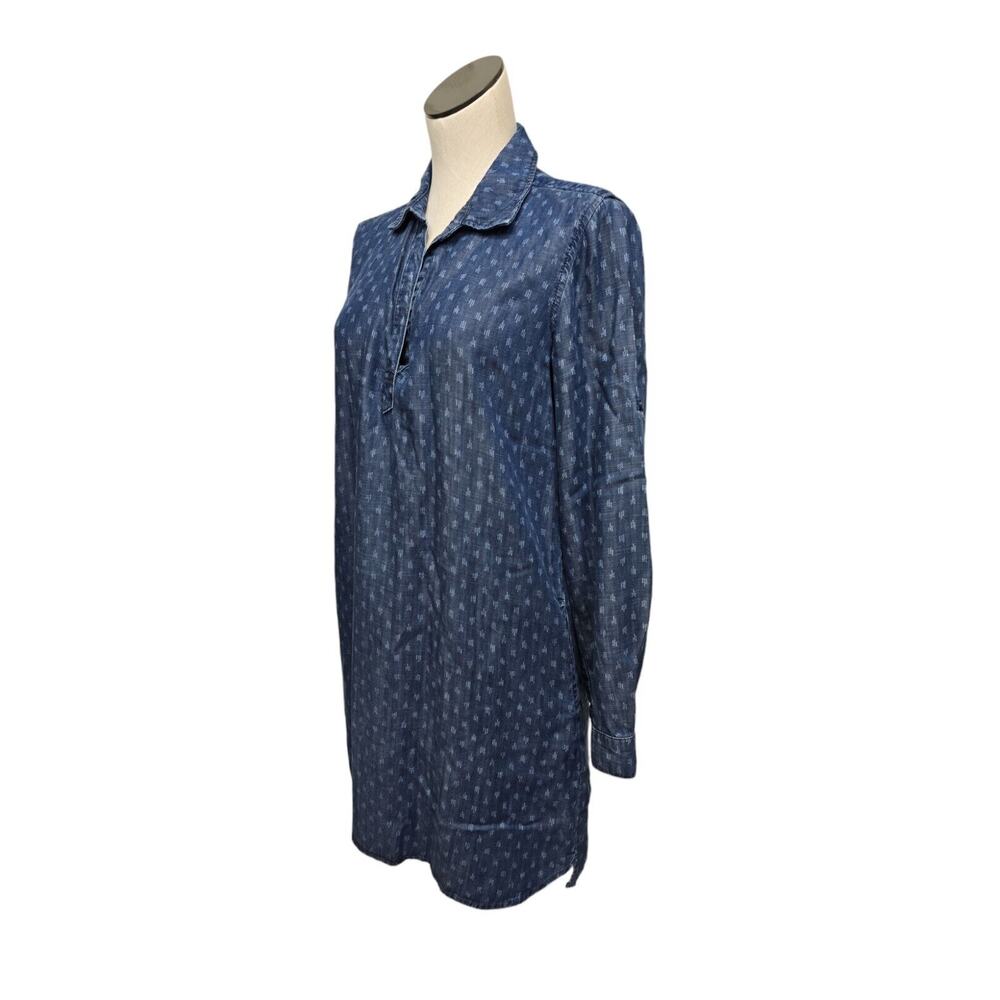 Blue Printed Long-Sleeve Shirt Dress - Women